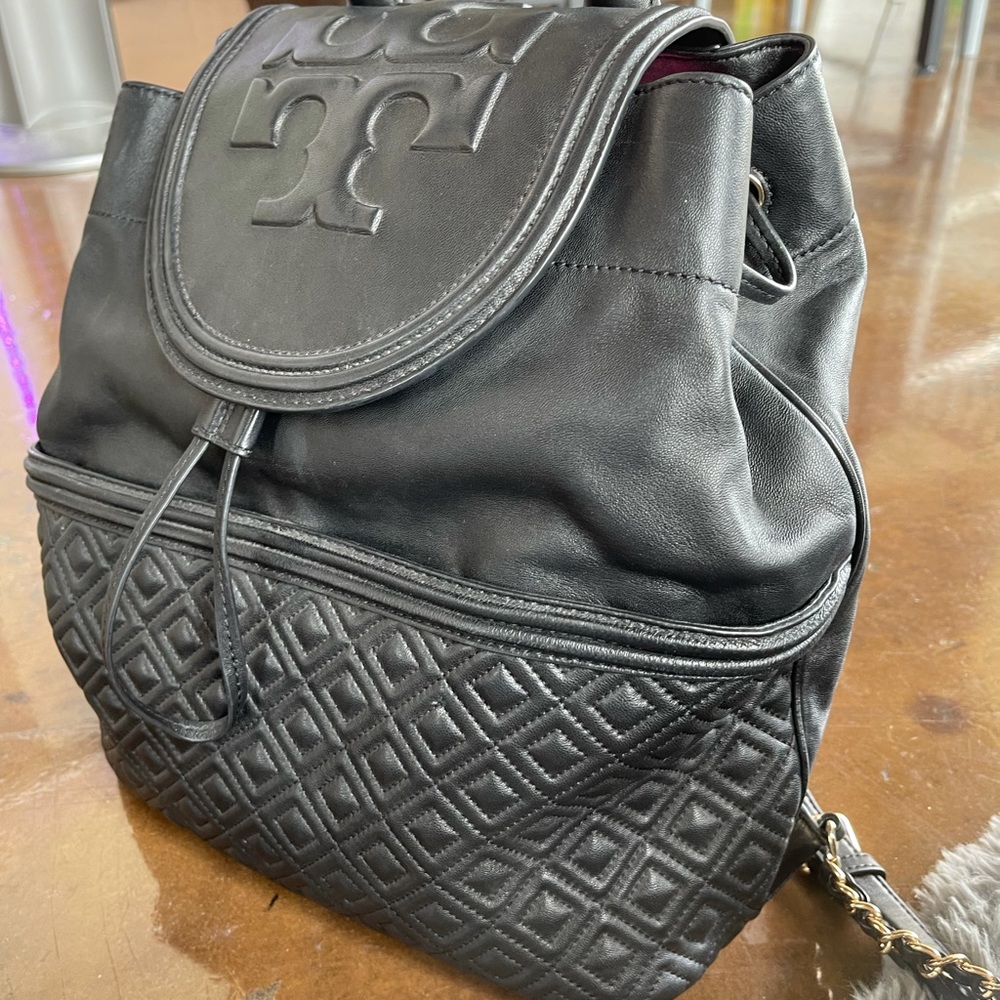 TORY BURCH Fleming Quilted Leather Black Backpack
